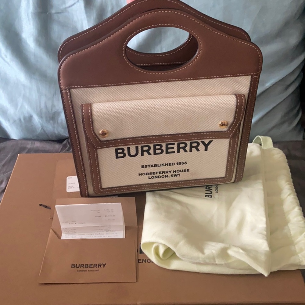 COPY - Burberry Mini Two-tone Canvas and Leather Pocket Bag